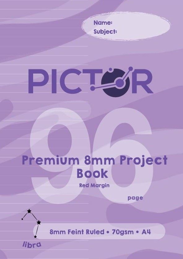 Image for PICTOR PREMIUM A4 96 PAGE PROJECT BOOK 8MM PLAIN/RULED 70GSM LIBRA from Paul John Office National