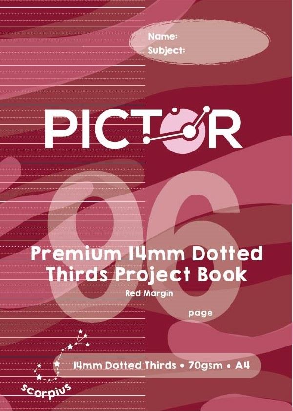 Image for PICTOR PREMIUM A4 96 PAGE PROJECT BOOK 14MM PLAIN/DOTTED THIRDS 70GSM SCORPIUS from Paul John Office National
