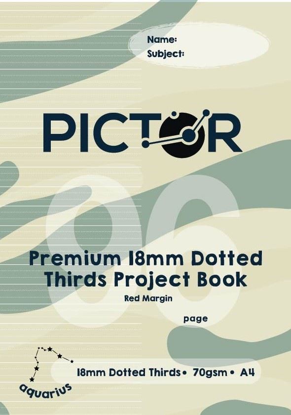 Image for PICTOR PREMIUM A4 96 PAGE PROJECT BOOK 18MM PLAIN/DOTTED THIRDS 70GSM AQUARIUS from Paul John Office National