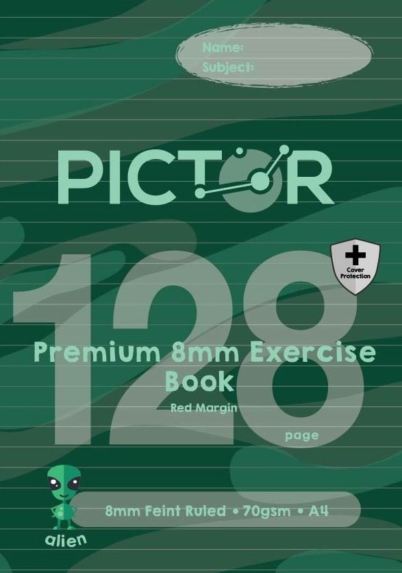 Image for PICTOR PREMIUM PRO A4 128 PAGE PP EXERCISE BOOK RULED 8MM 70GSM ALIEN from Paul John Office National