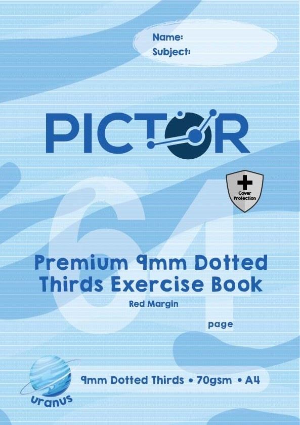 Image for PICTOR PREMIUM PRO A4 64 PAGE PP EXERCISE BOOK DOTTED THIRDS 9MM 70GSM URANUS from Paul John Office National