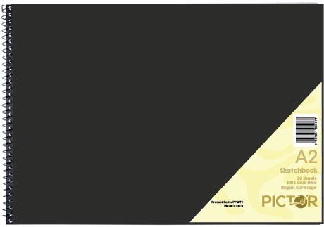 Image for PICTOR SKETCH BOOK A2 SPIRAL SIDE BND PP 20 SHEET 110GSM BLACK from Paul John Office National
