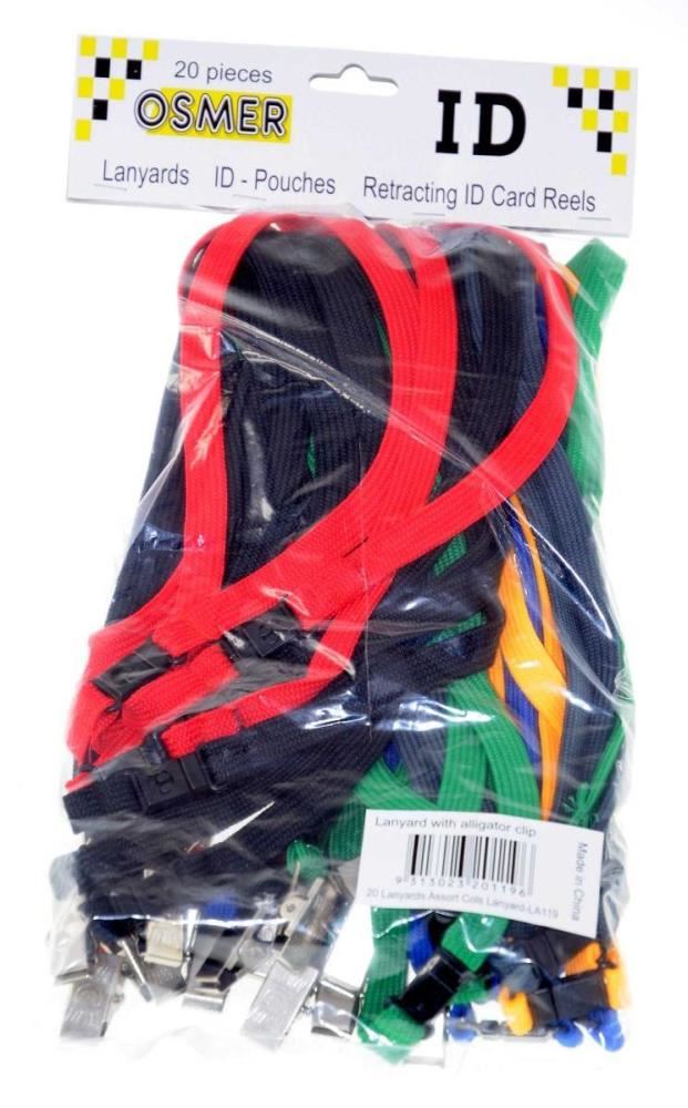 Image for ALLIGATOR CLIP WOVEN LANYARD WITH SAFETY RELEASE ASSORTED PACK 20 from Paul John Office National