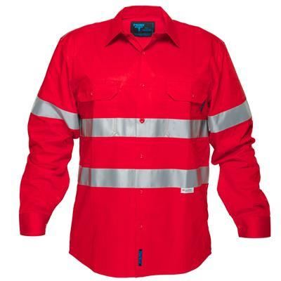 Image for PRIME MOVER MA301 HI-VIS LIGHTWEIGHT COTTON DRILL SHIRT LONG SLEEVE WITH TAPE RED from Office National Port Augusta