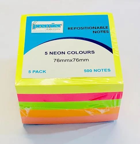 Image for PREMIER NOTES CUBE 76 X 76MM NEON ASSORTED PACK 5 from Surry Office National
