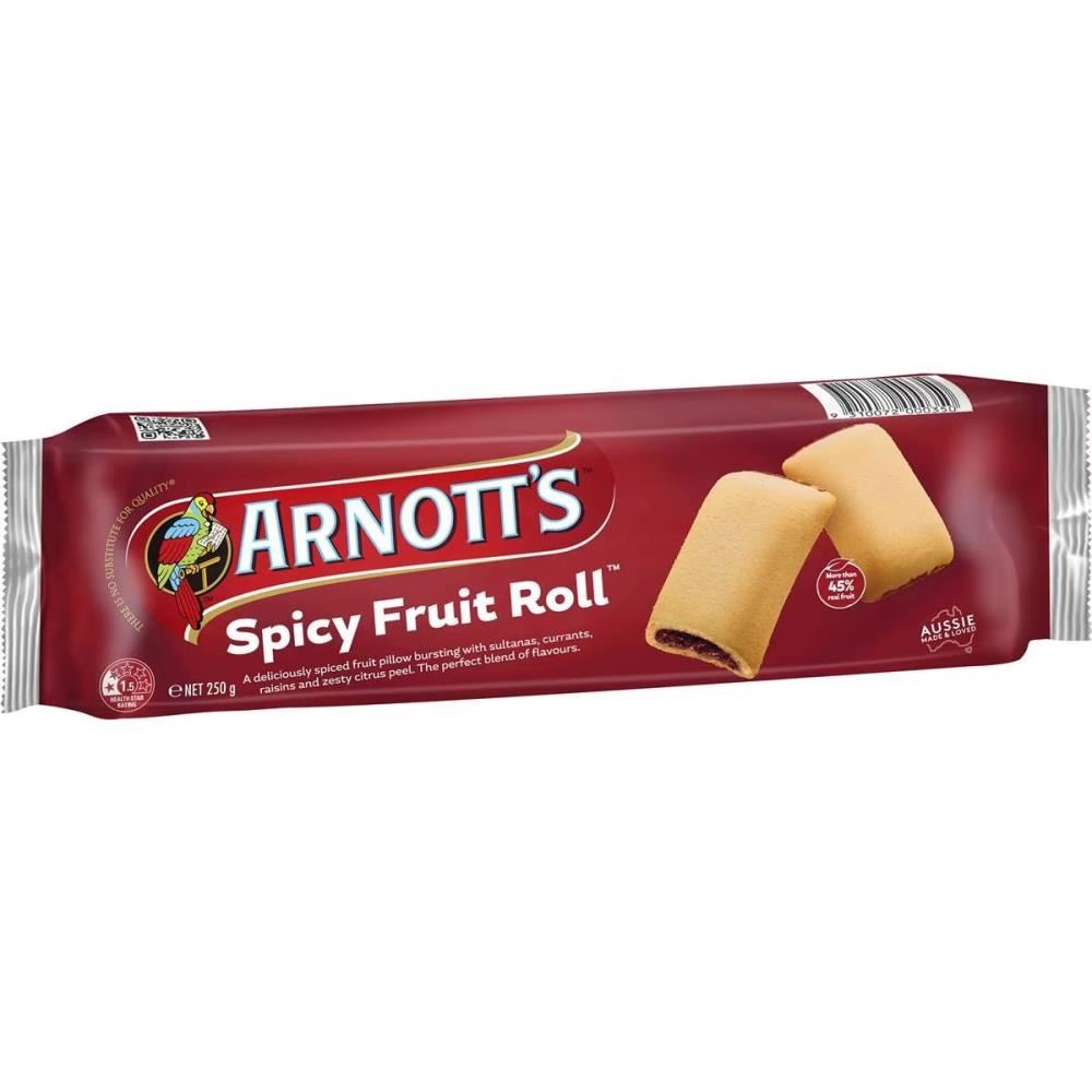 Image for ARNOTTS SPICY FRUIT ROLLS BISCUITS 250G from Surry Office National