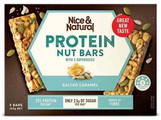 Image for NICE & NATURAL PROTEIN NUT BAR SALTED CARAMEL 165G BOX 5 from Surry Office National