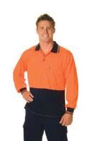 zions two tone long sleeve polo shirt hi-vis fluoro yellow/navy extra large