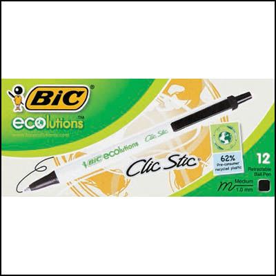 Image for BIC ECOLUTION CLIC STIC RETRACTABLE BALLPOINT PEN MEDIUM 1.0MM BLACK BOX 12 from Our Town & Country Office National