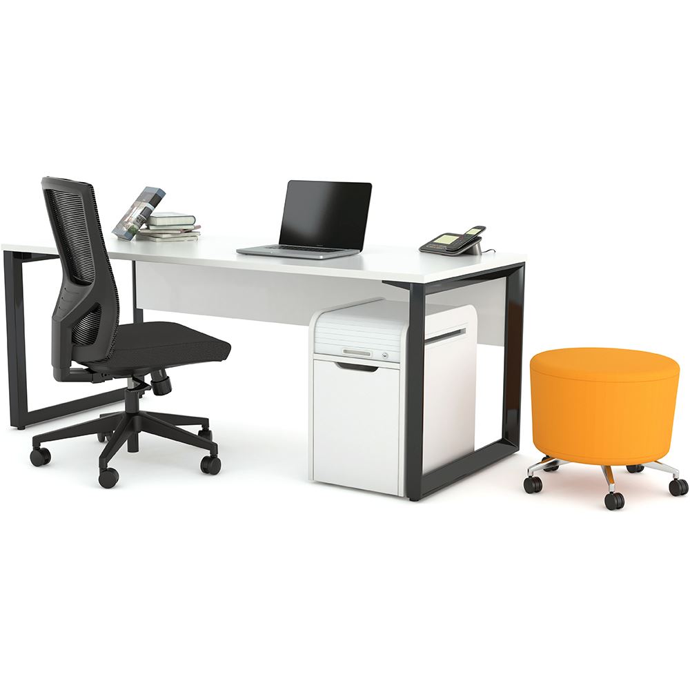 Image for OLG ANVIL HOME OFFICE PACKAGE, WHITE AND BLACK FRAME DESK, CHAIR, STOOL AND ROLL TAMBOUR from Our Town & Country Office National