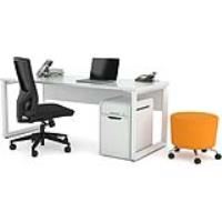 olg anvil home office package, white and white frame desk, chair, stool and roll tambour