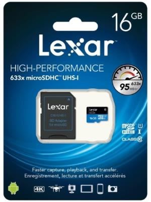 Image for LEXAR HIGH PERFORMANCE 633X 16GB MICRO SDHC UHS-I CARD- UP TO 95MBS READ/U3 C10 V30/INCLUDES SD ADAPTER/ HIGH QUALITY 1080P HD/3 from Shoalcoast Home and Office Solutions Office National