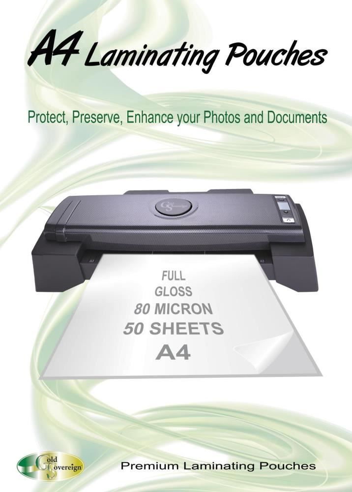 Image for LAMINATING POUCH GOLD SOVEREIGN A4 80 MICRON PK50 from Shoalcoast Home and Office Solutions Office National
