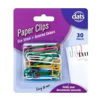 dats assorted coloured paper clips 50mm pk30