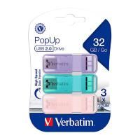 verbatim popup usb flash drive 2.0 pastel 32gb pack 3