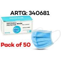 30win disposable 3 ply face mask with elastic loop pk50 artg: 340681