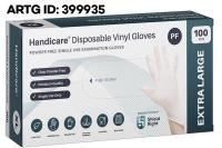 handicare extra large clear powder free vinyl gloves bx100 artg:355273
