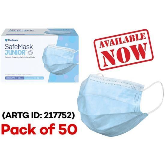 Image for CHILDRENS BLUE MEDICAL SURGICLE 3 PLY FACE MASK WITH ELASTIC LOOP PK50 ARTG: 2177 from Angletons Office National