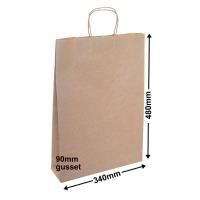 brown kraft paper carry bag 340mm x 480mm + 90mm 125gsm bx250