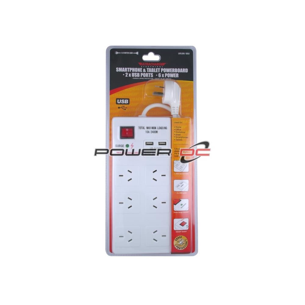 Image for 6 WAY POWER BOARD WITH USB AND SURGE PROTECTION ULTRACHARGE from Angletons Office National